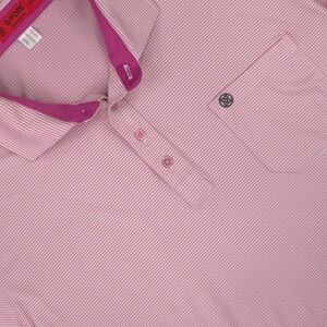 G/FORE Polo Shirt Mens 2XL Pink Stripe Pocket Performance Golf Stretch Logo